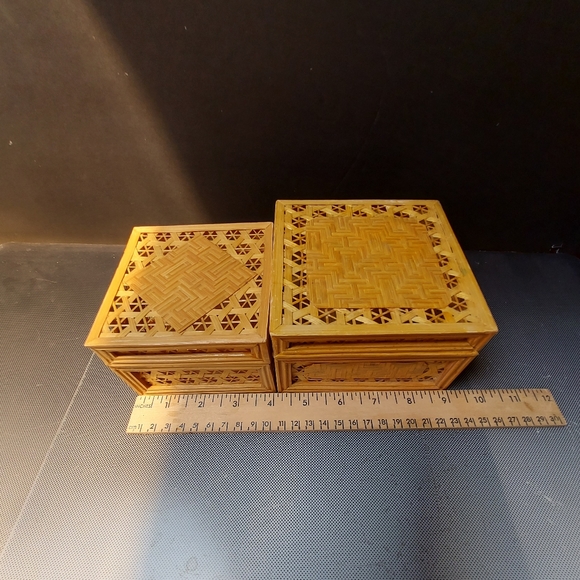 Bamboo woven intricate trinket jewelry boxes from China - Picture 1 of 7